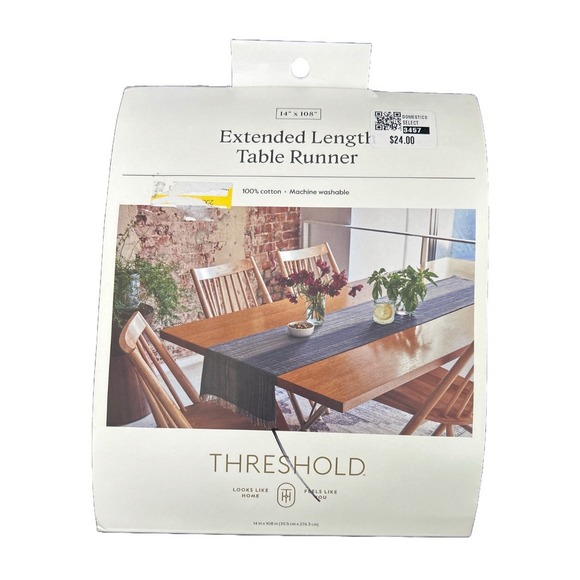 Threshold Table Runner 14 X 72 Blue 100% Cotton Home Decor Tabletop - Picture 2 of 4
